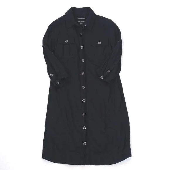 Banana Republic 3/4 Sleeve Black Soft Italian Cotton Button Down Shirt Dress 2 - Picture 9 of 16